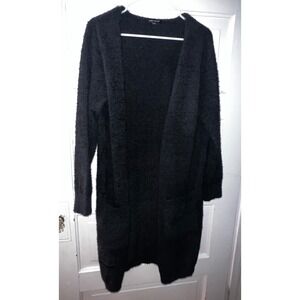 Simply Southern Black Fuzzy Eyelash Knit Long Open Front Cardigan XL